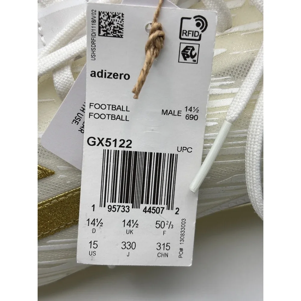 Adidas Adizero Football Cleats Mens Size 15 White Gold Metallic New